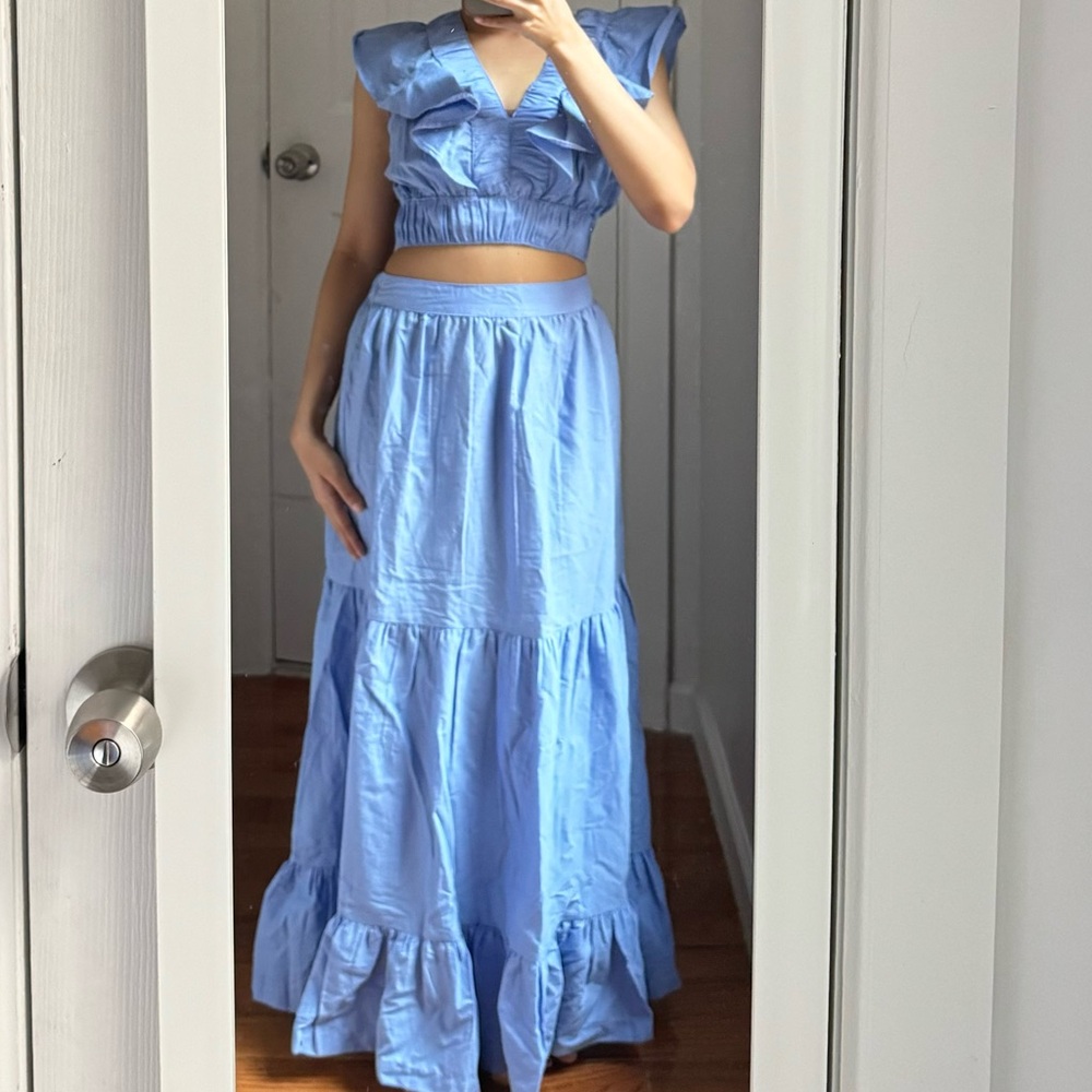Summer ruffle blue skirt and top set